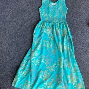 GO FISH Sleeveless Maxi Dress Women’s M - Smocked Teal Floral Handmade Boho Y2K